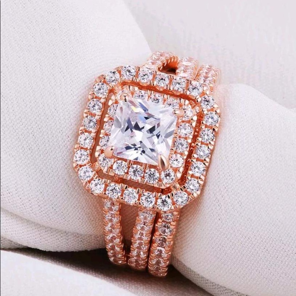 2pc 14KRose Gold over Sterling Silver Wedding Ring